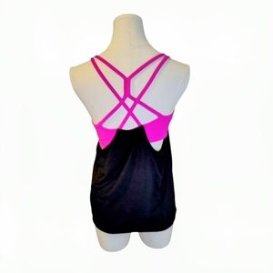 Athleta Hot Pink Black Athletic Criss Crossed Tank Top & Bralet Size XS